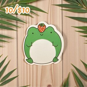 Strawberry Frog Sticker – Cute Green Frog with Berry Hat – 2” Glossy Vinyl